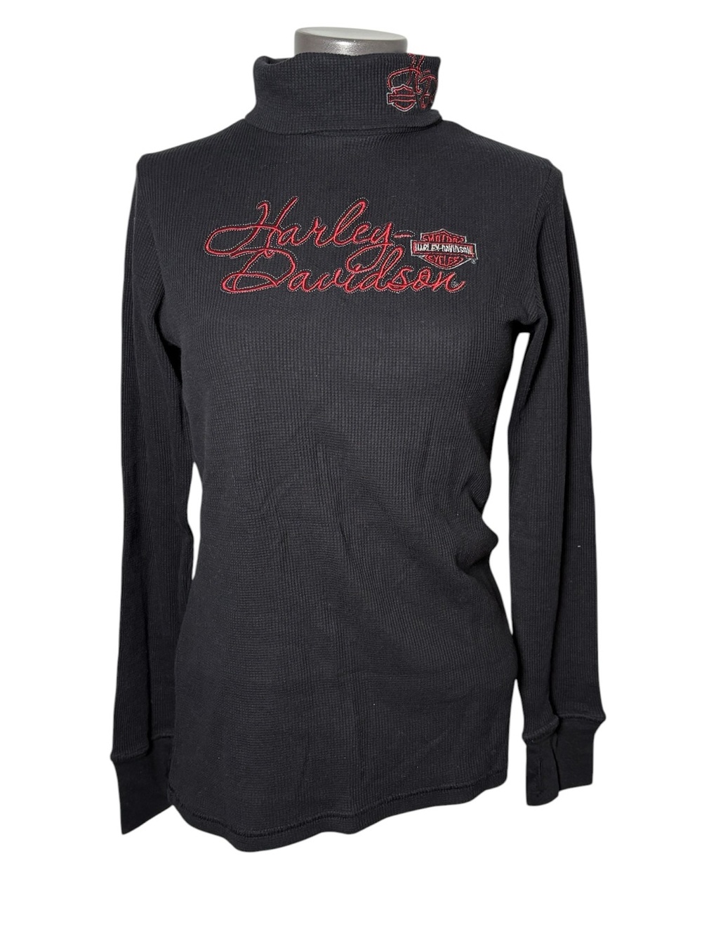 Harley Davidson XL Black Waffle Turtleneck Red Embroidered York PA Biker Thermal